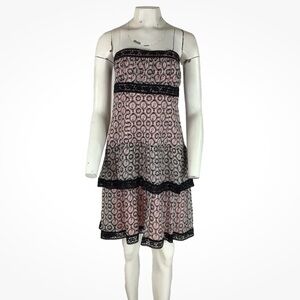 Vintage Y2K Nanette Lepore Sz 10 100% Silk Strapless Rose Print Tiered Dress